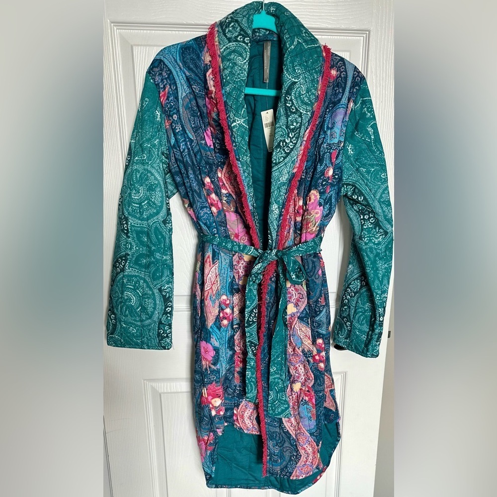 Anthropologie NWT Floral Blue and Pink Robe